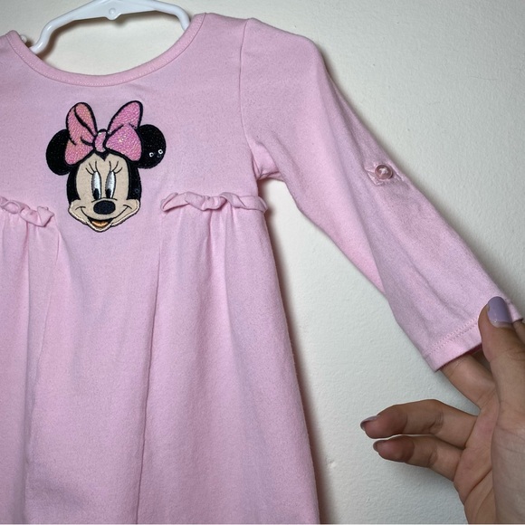 Disney | Minnie Mouse Sequin Embellished Roll Tab Sleeve Dress Light Pink 9-12m - Picture 5 of 9